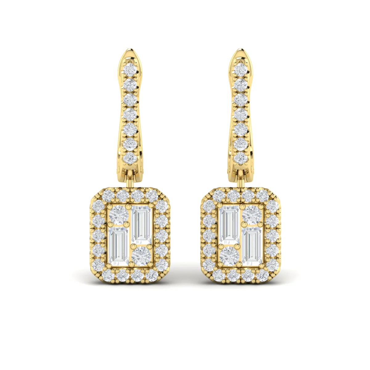 Vlora Karina 14K Diamond Baguette Halo Drop Huggie Earrings (1.15CTW) - Image 7