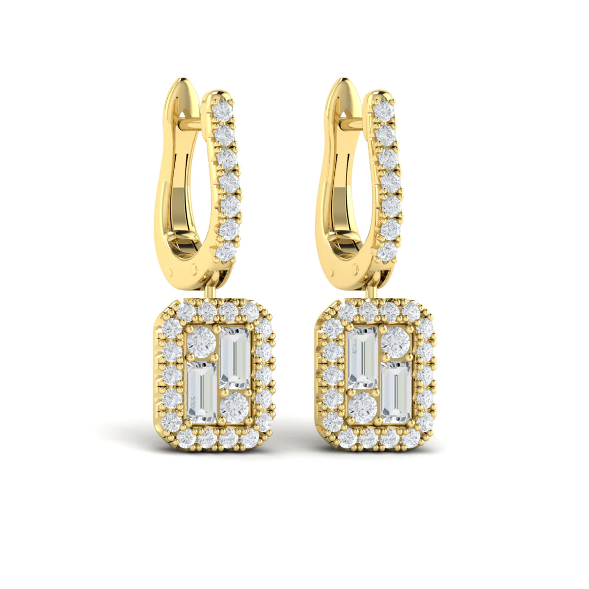 Vlora Karina 14K Diamond Baguette Halo Drop Huggie Earrings (1.15CTW) - Image 9
