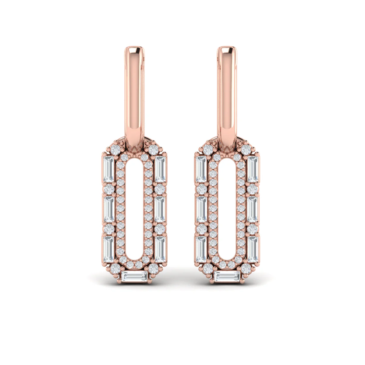 Vlora Karina 14K Diamond Baguette Double Row Link Drop Huggie Earrings (1.16CTW)