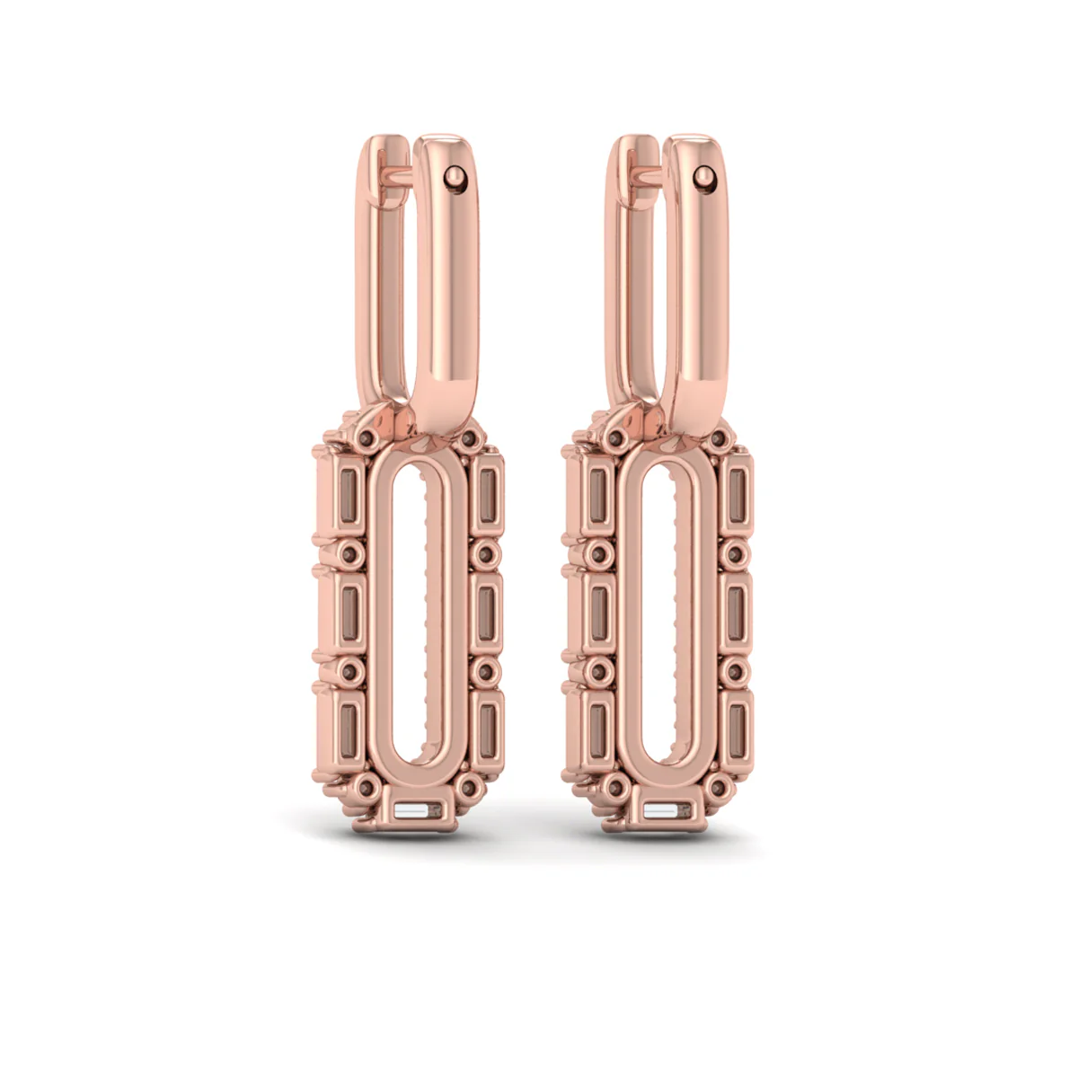 Vlora Karina 14K Diamond Baguette Double Row Link Drop Huggie Earrings (1.16CTW) - Image 2