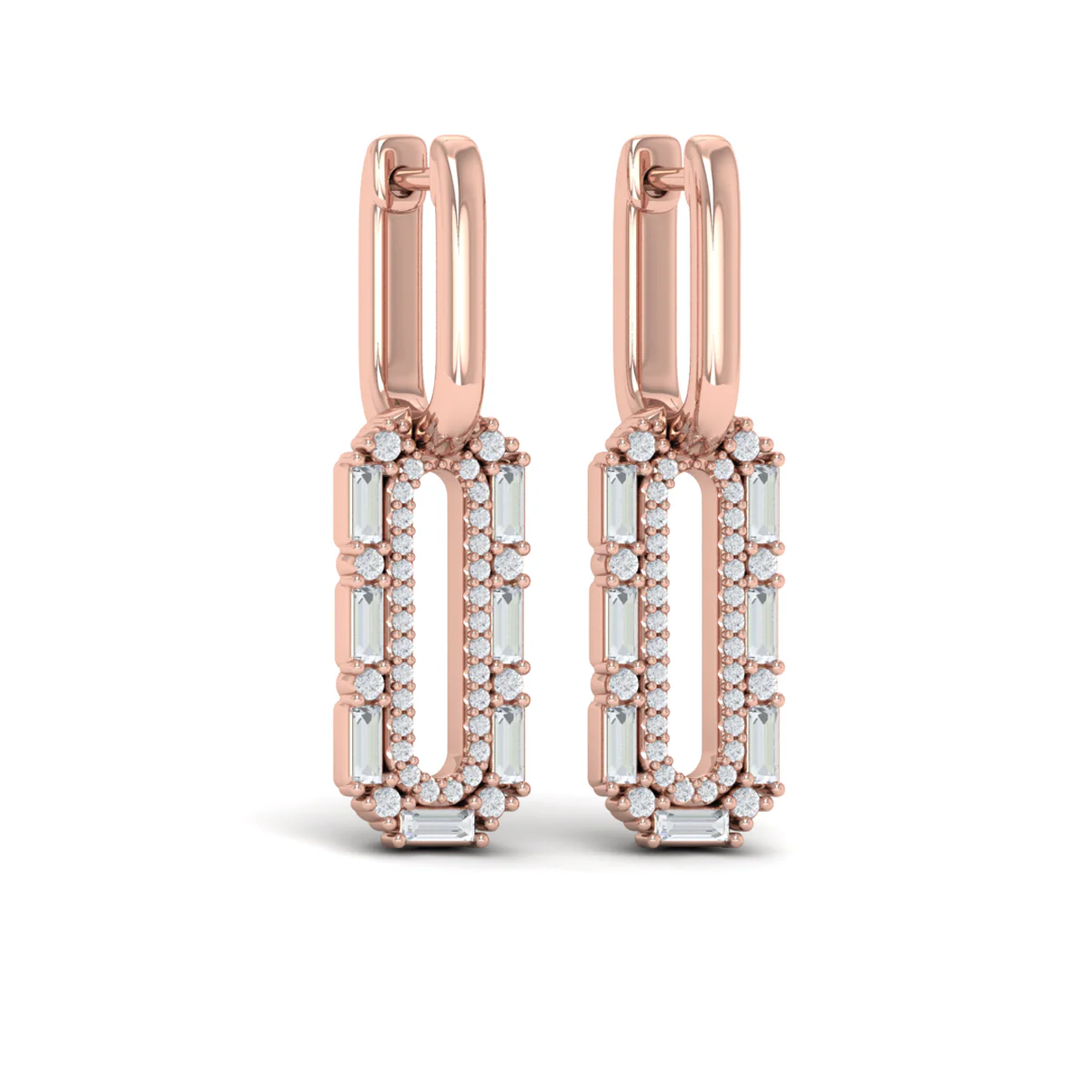 Vlora Karina 14K Diamond Baguette Double Row Link Drop Huggie Earrings (1.16CTW) - Image 3