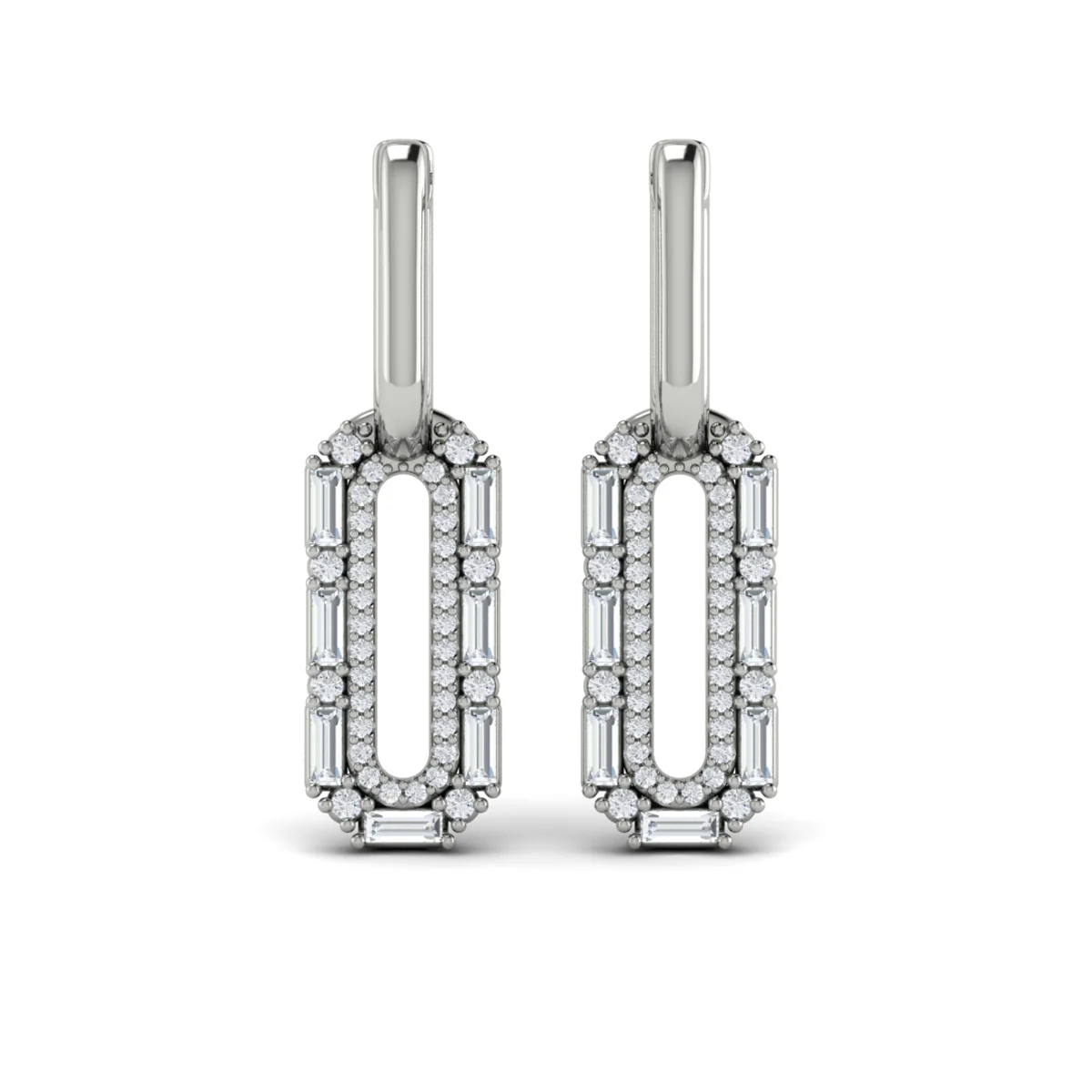 Vlora Karina 14K Diamond Baguette Double Row Link Drop Huggie Earrings (1.16CTW) - Image 4