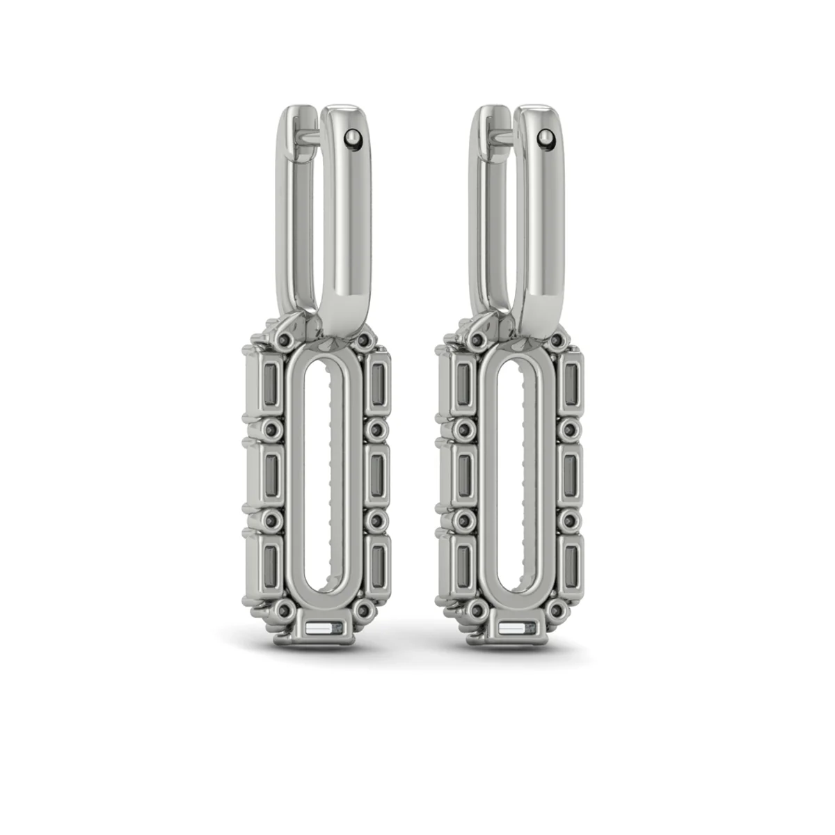 Vlora Karina 14K Diamond Baguette Double Row Link Drop Huggie Earrings (1.16CTW) - Image 5
