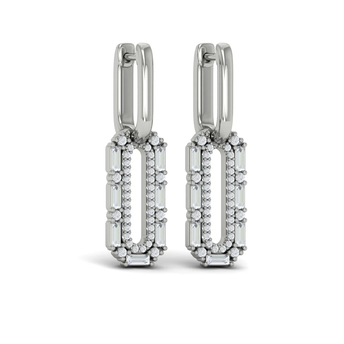 Vlora Karina 14K Diamond Baguette Double Row Link Drop Huggie Earrings (1.16CTW) - Image 6
