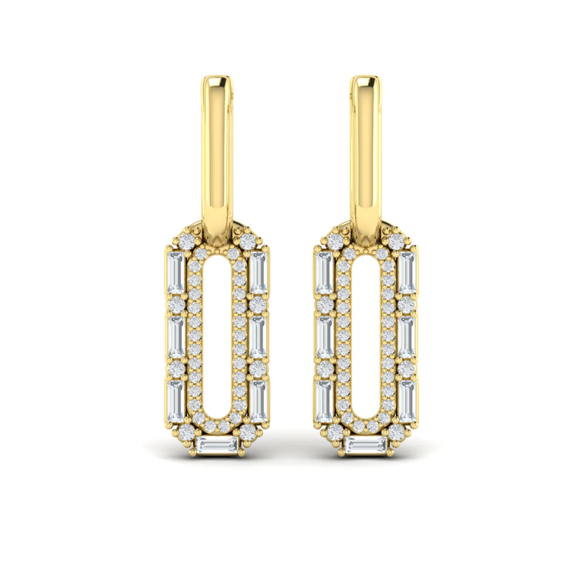 Vlora Karina 14K Diamond Baguette Double Row Link Drop Huggie Earrings (1.16CTW) - Image 7