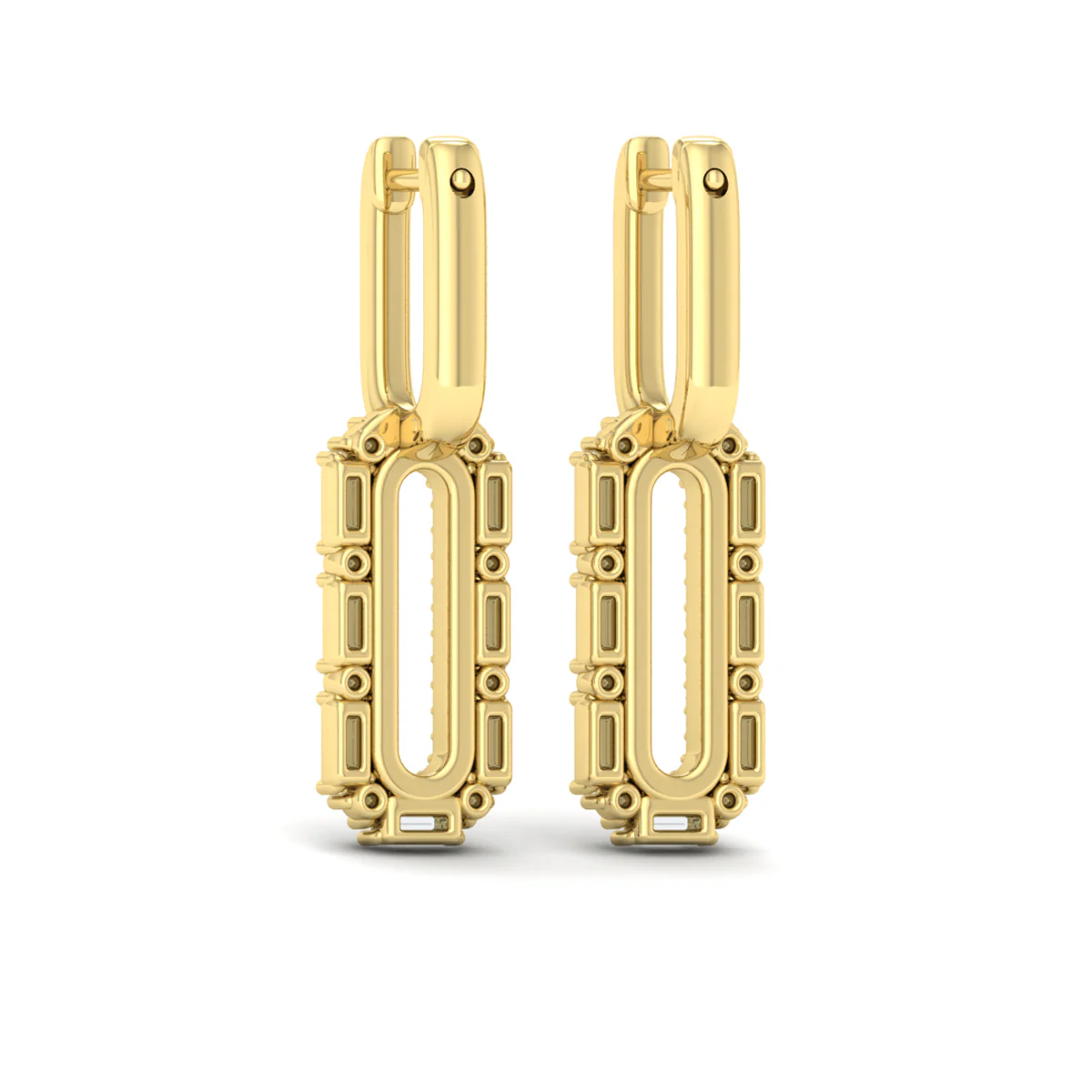 Vlora Karina 14K Diamond Baguette Double Row Link Drop Huggie Earrings (1.16CTW) - Image 8