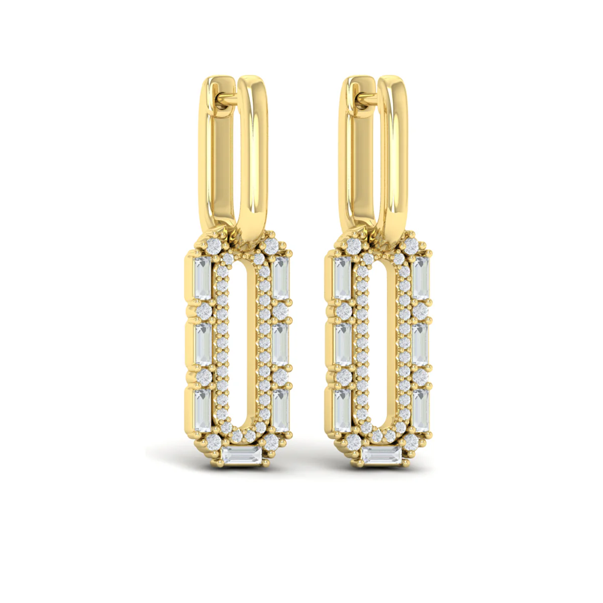 Vlora Karina 14K Diamond Baguette Double Row Link Drop Huggie Earrings (1.16CTW) - Image 9