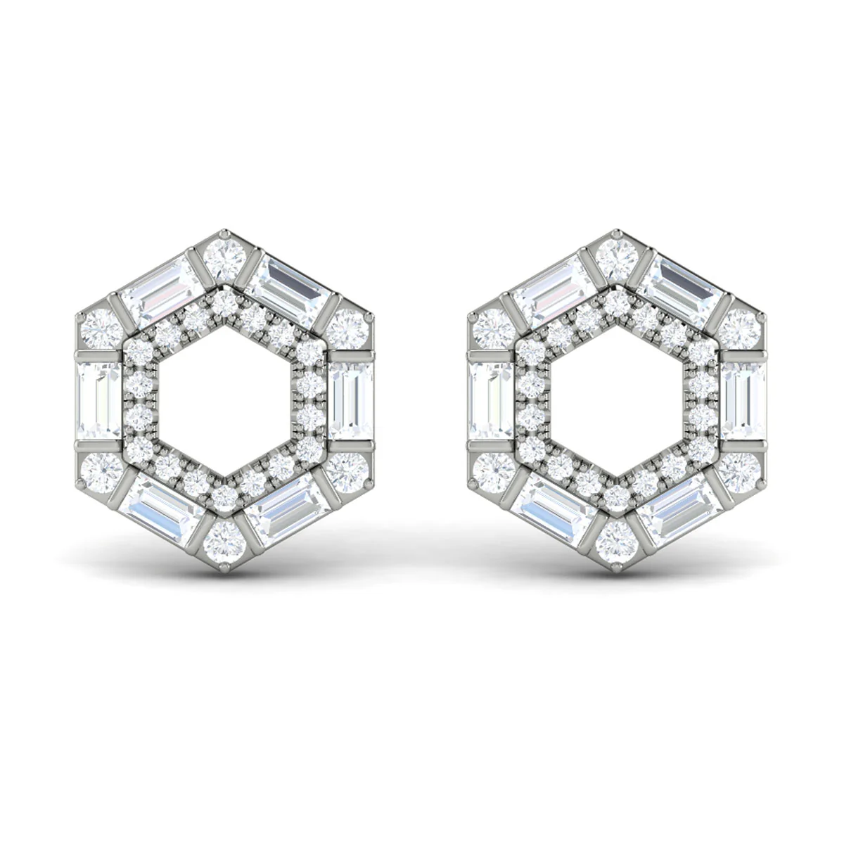 Vlora Karina 14K Diamond Baguette Double Row Open Honeycomb Stud Earrings (0.76CTW) - Image 4
