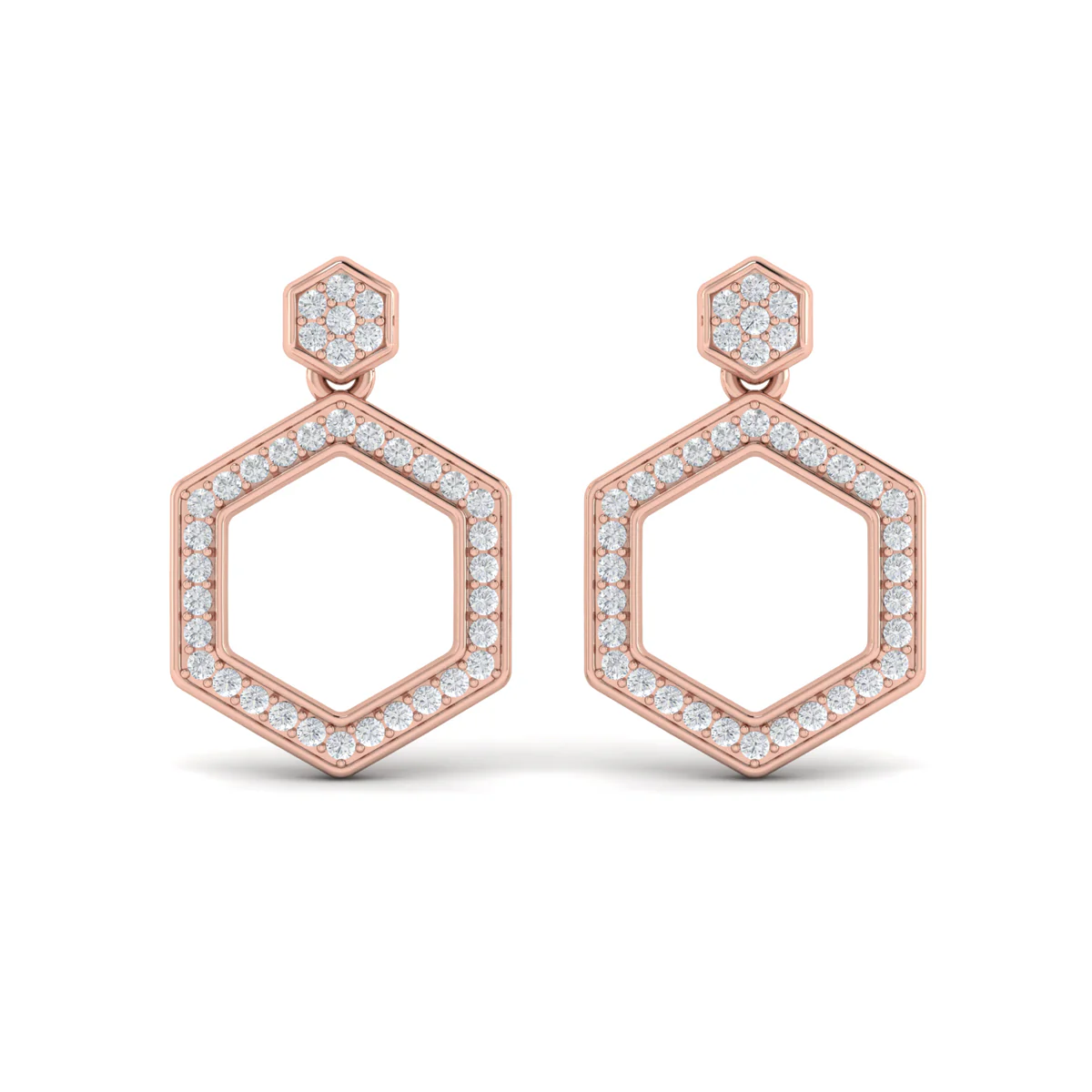 Vlora Serafina 14K Channel Set Diamond Open Honeycomb Drop Stud Earrings (0.59CTW)