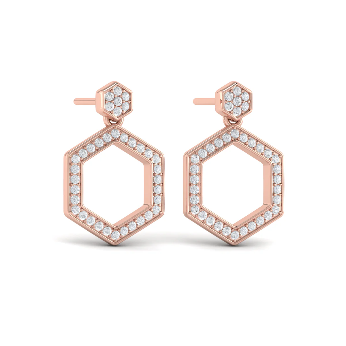Vlora Serafina 14K Channel Set Diamond Open Honeycomb Drop Stud Earrings (0.59CTW) - Image 3