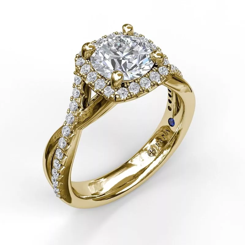 FANA Cushion Halo With Diamond And Gold Twist Engagement Ring Setting - Image 4