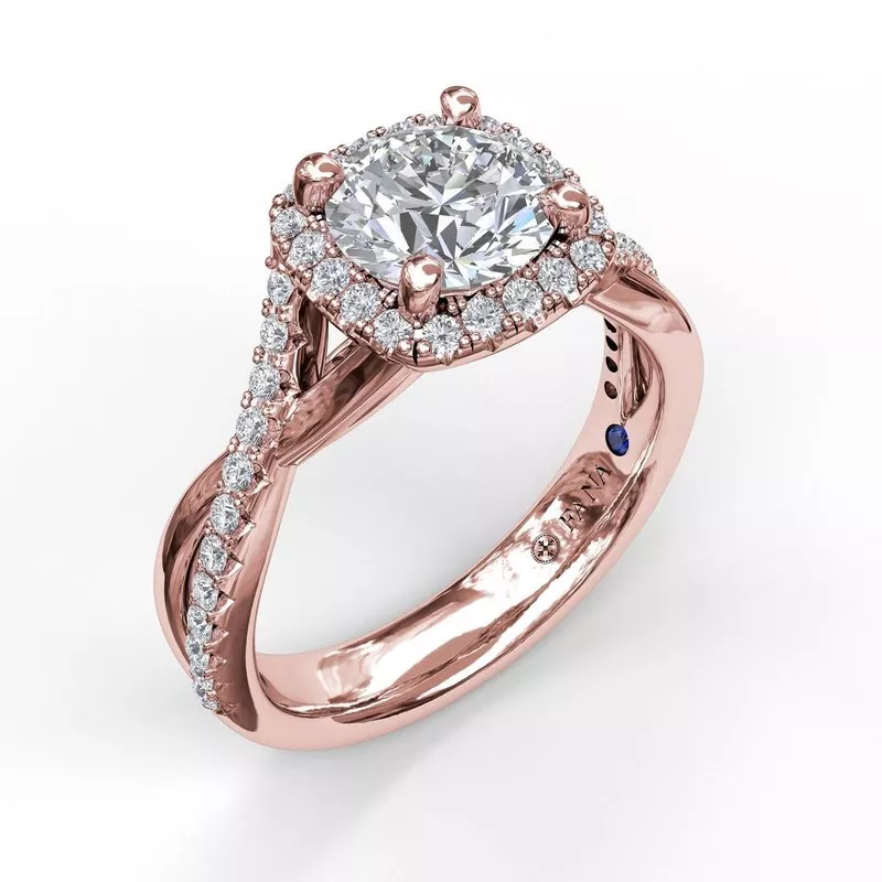 FANA Cushion Halo With Diamond And Gold Twist Engagement Ring Setting - Image 5