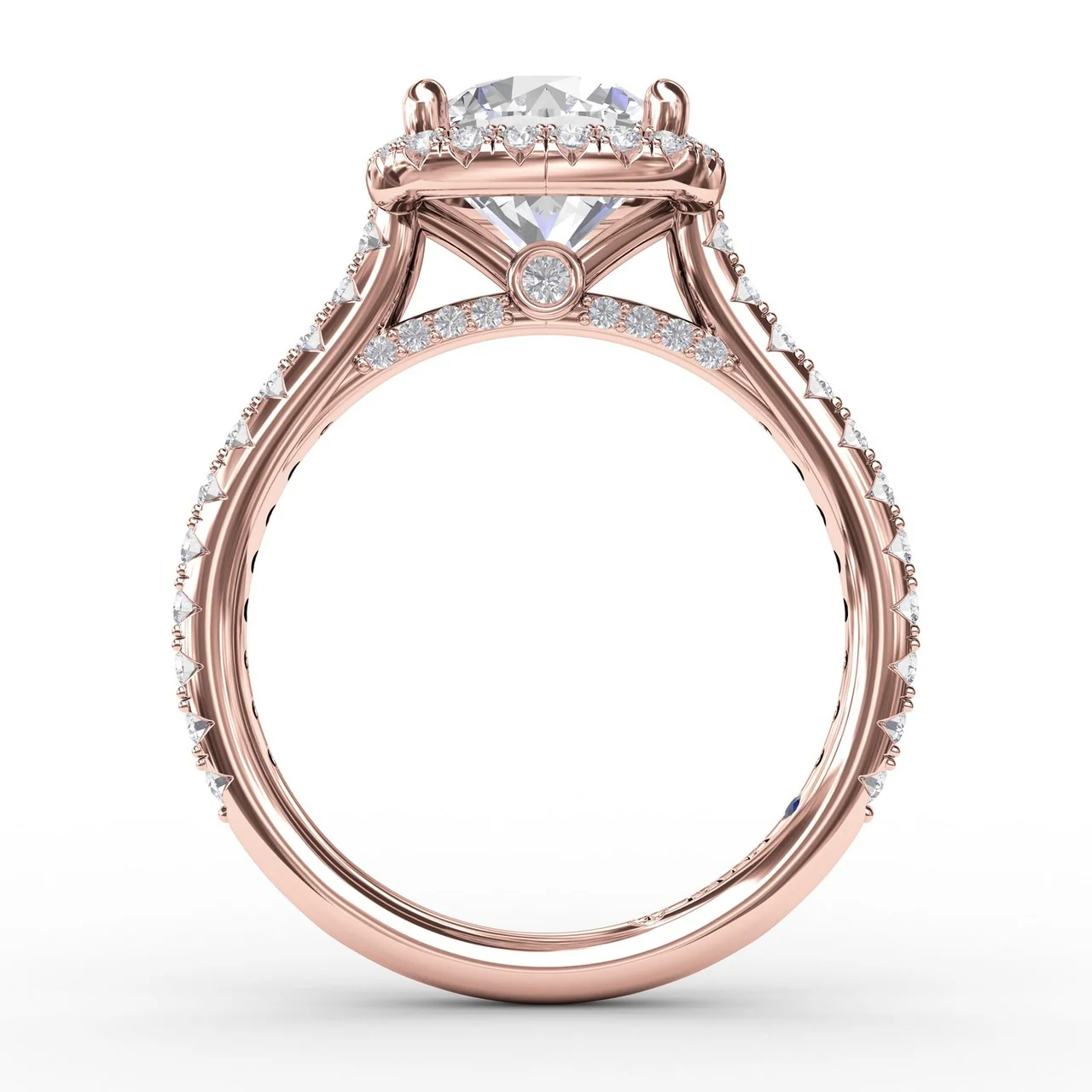 FANA Cushion-Shaped Halo Diamond Engagement Ring Setting with Diamond Band - Image 7