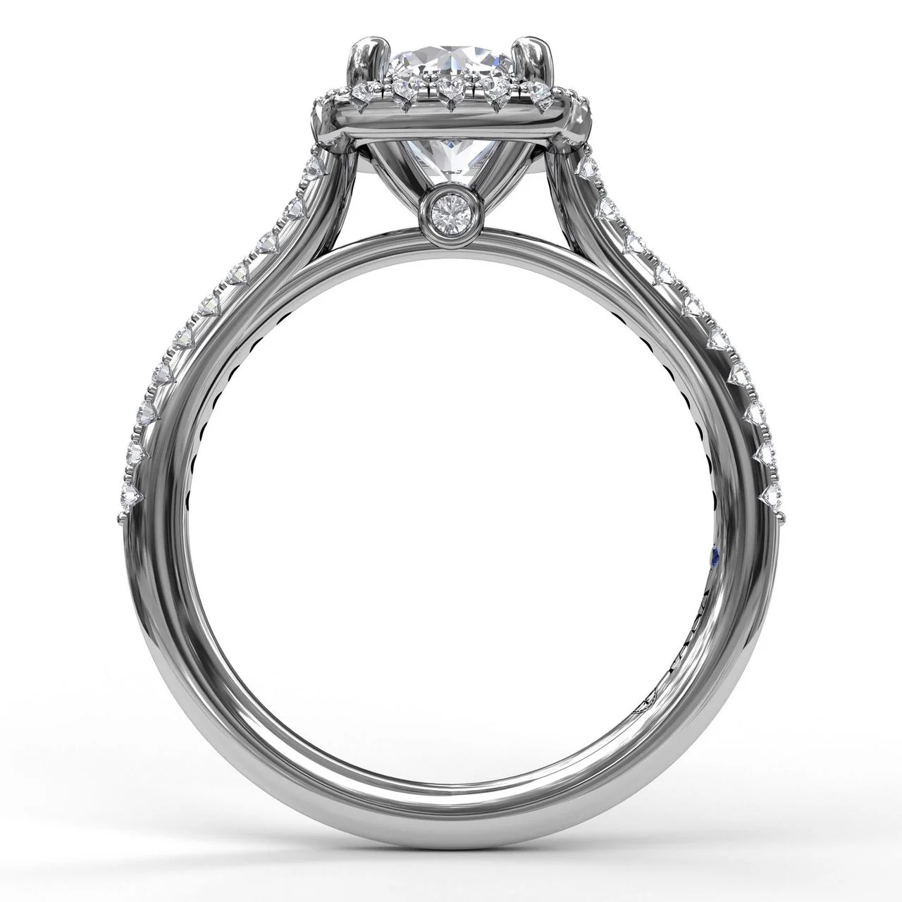 FANA Delicate Cushion Halo Engagement Ring Setting With Pave Shank - Image 2