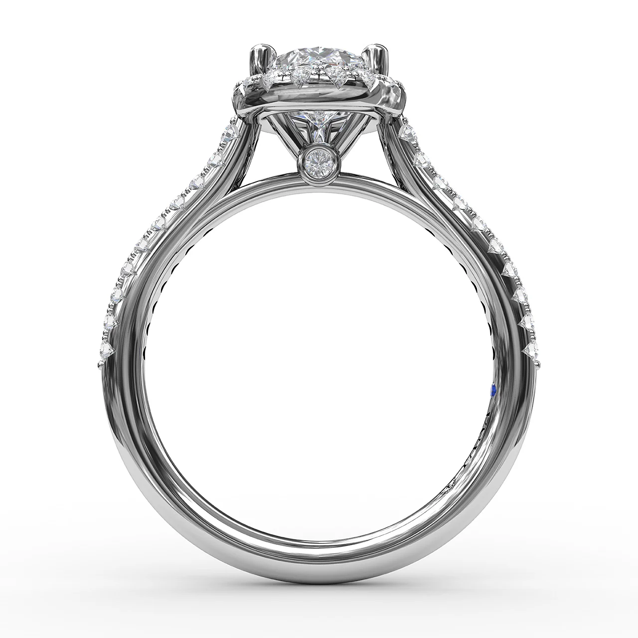 FANA Delicate Pear Shaped Halo And Pave Band Engagement Ring Setting - Image 2