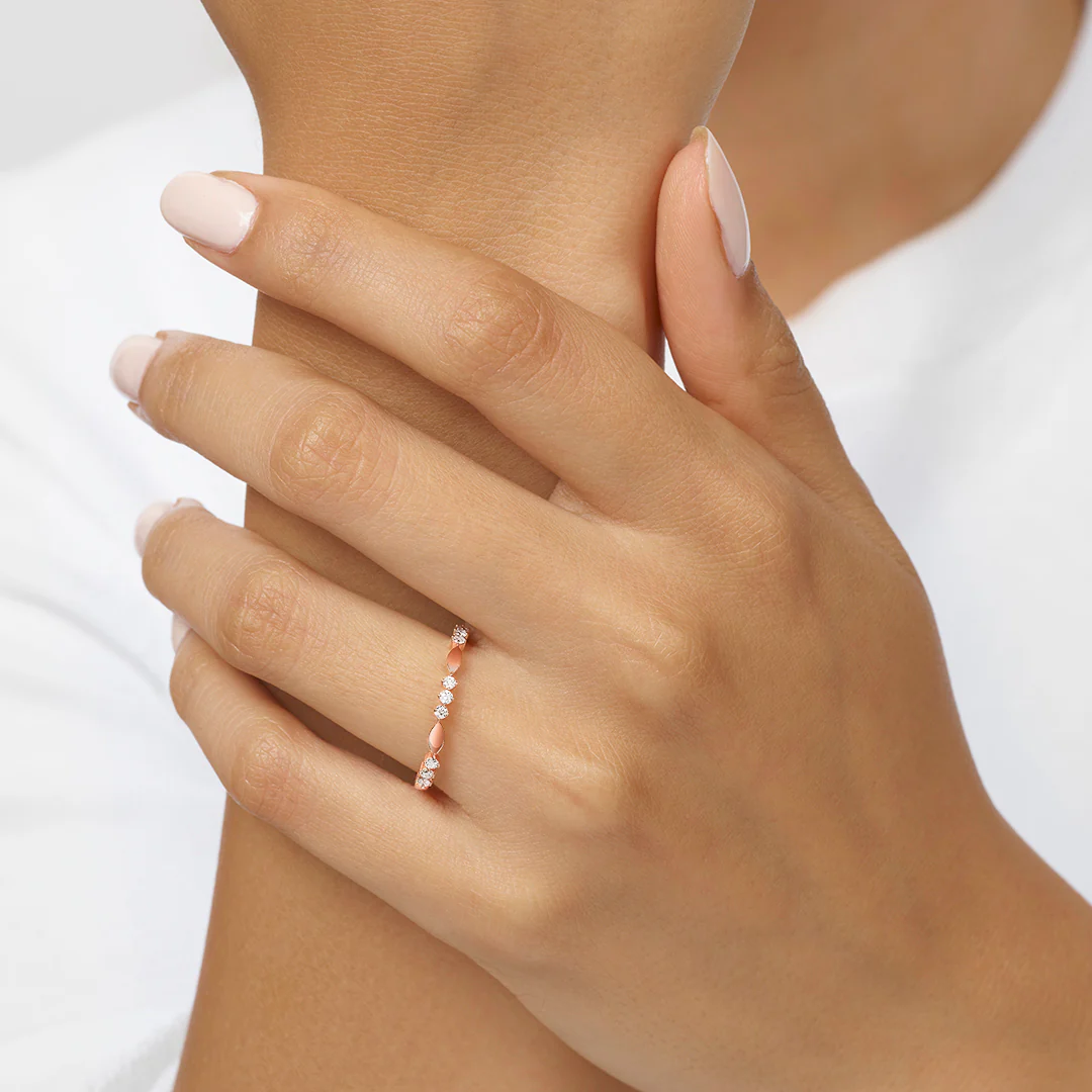 Diamond 3-Stone Marquise Pattern Stackable Ring In 10k Rose Gold (1/7ctw) - Image 2