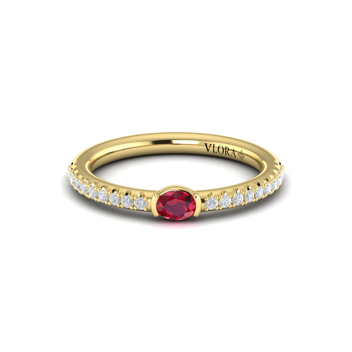 Vlora Adella Diamond and Oval Ruby Centerstone Ring - Image 2