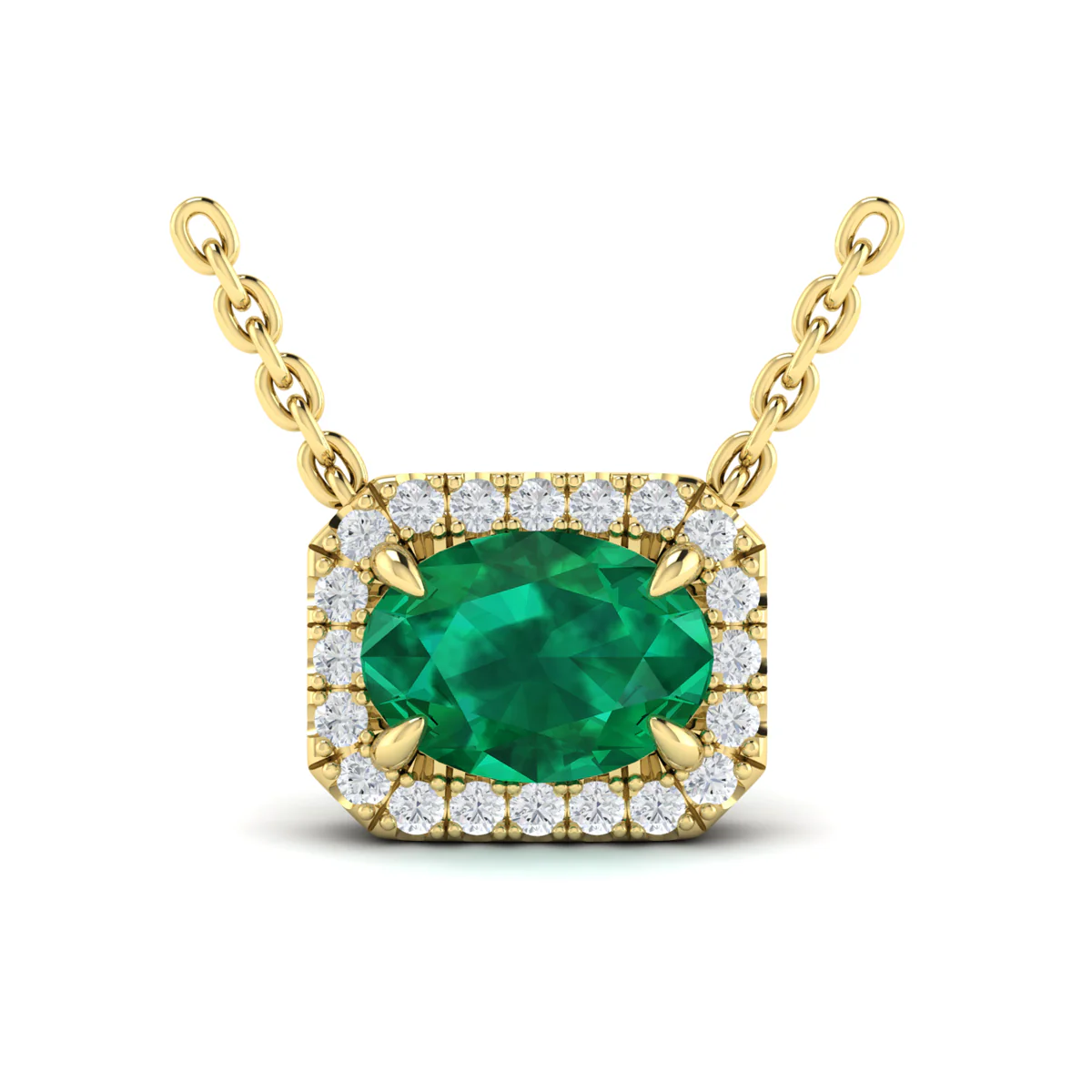 Vlora Adella Diamond Cushion Halo and Oval Emerald Necklace - Image 2