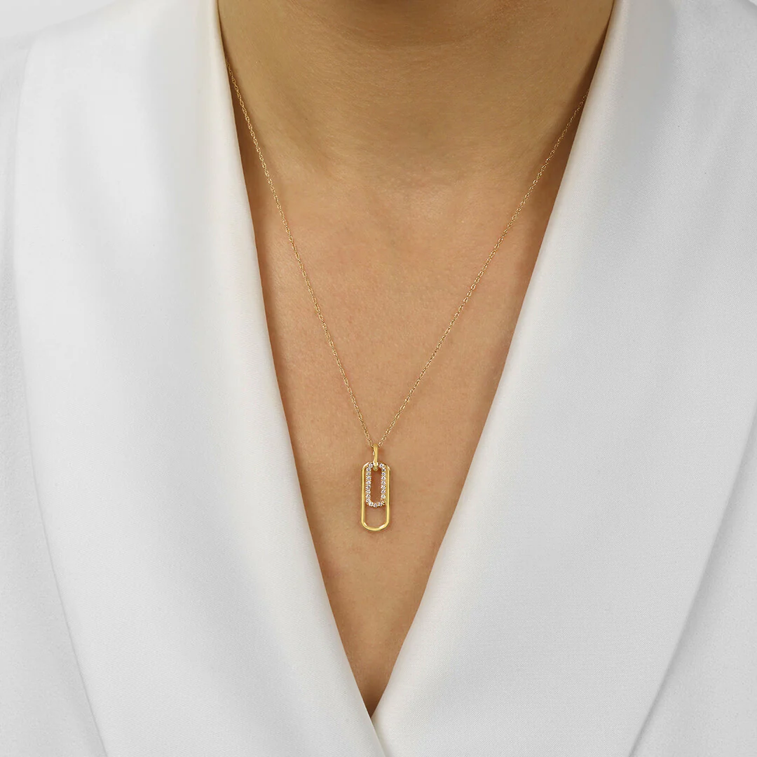 Diamond Double Tag Pendant Necklace In 10K Yellow Gold (0.10 CTW) - Image 2