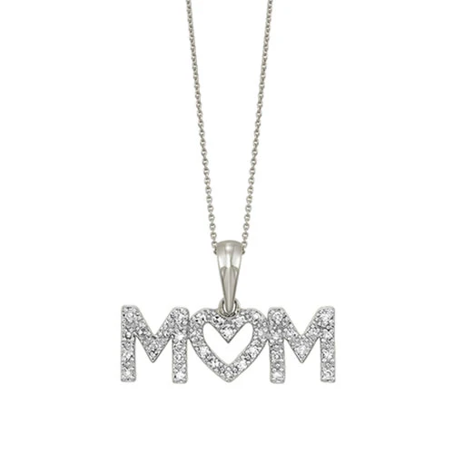 Diamond MOM ID Pendant In 10K White Gold