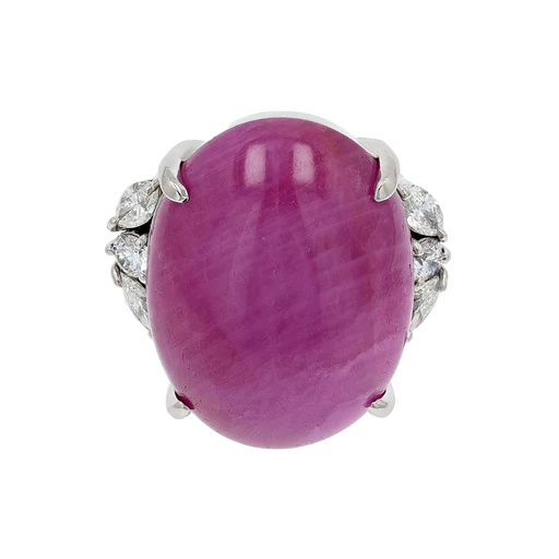 Estate Platinum Cabochon Star Ruby & Diamond Fashion Ring