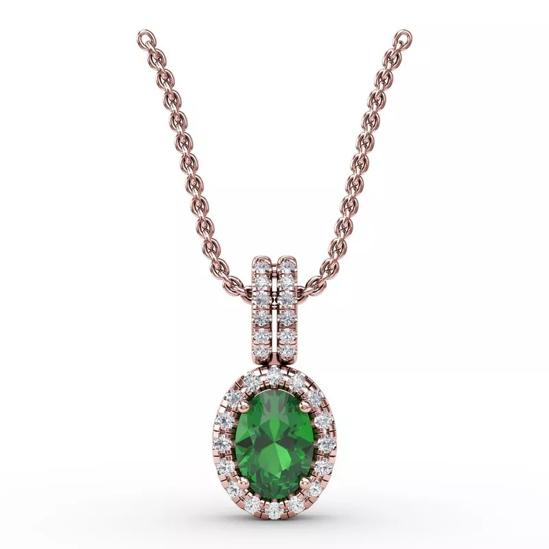 Fana Emerald & Diamond Halo Pendant Necklace - Image 3