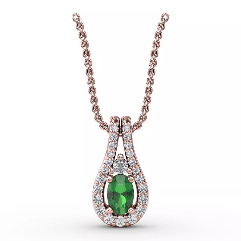 Fana Halo Teardrop Emerald and Diamond Split Pendant - Image 3