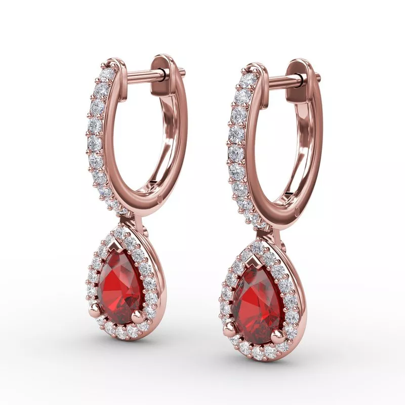 Fana 14K Gold Diamond & Pear Shaped Ruby Earrings - Image 3