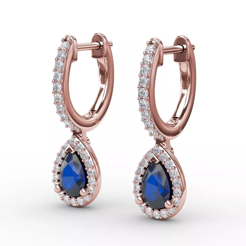 FANA 14K Gold Diamond & Sapphire Petite Teardrop Hoop Earrings - Image 3