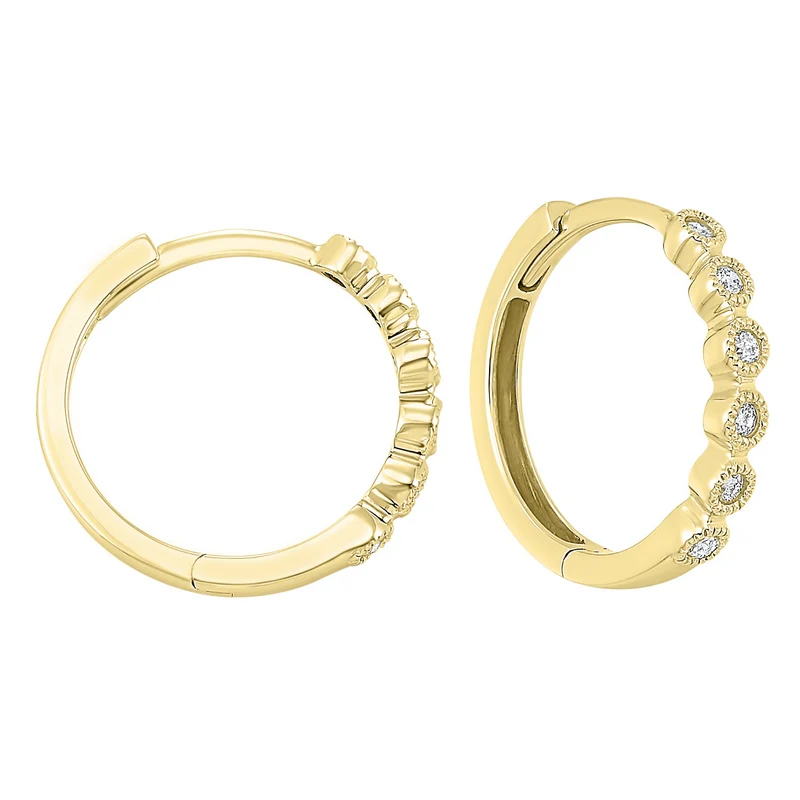14K Yellow Gold Mix Bezel Diamond Earrings 1/7CT
