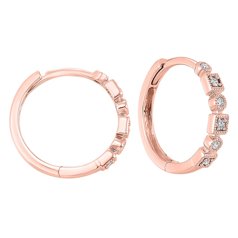 14K Rose Gold Mix Prong Diamond Earrings 1/7CT