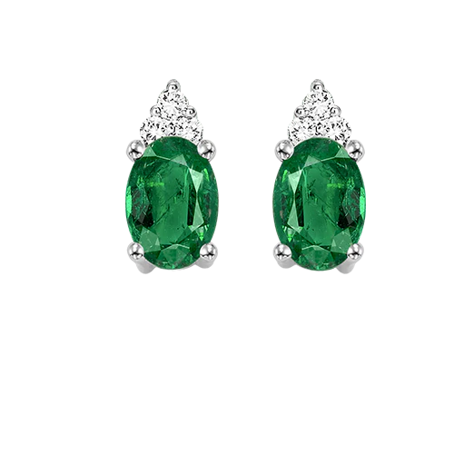 10K White Gold Color Ens Prong Emerald Earrings 1/25CT