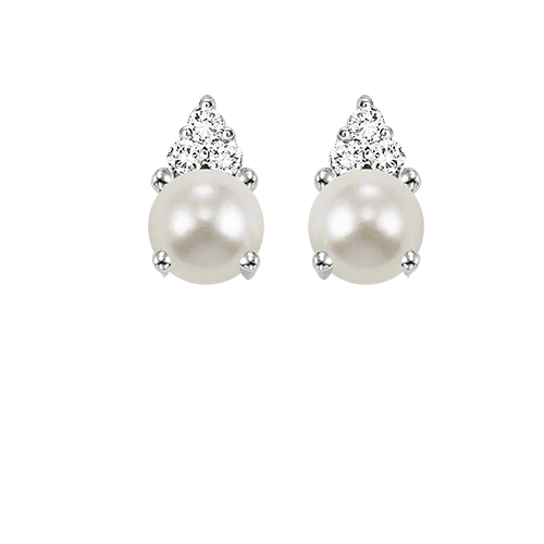 10K White Gold Prong Pearl Earrings, 1/25CT