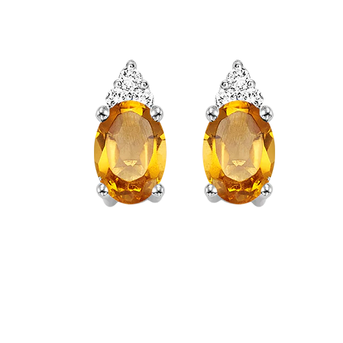 10K White Gold Color Ens Prong Citrine Earrings 1/25CT