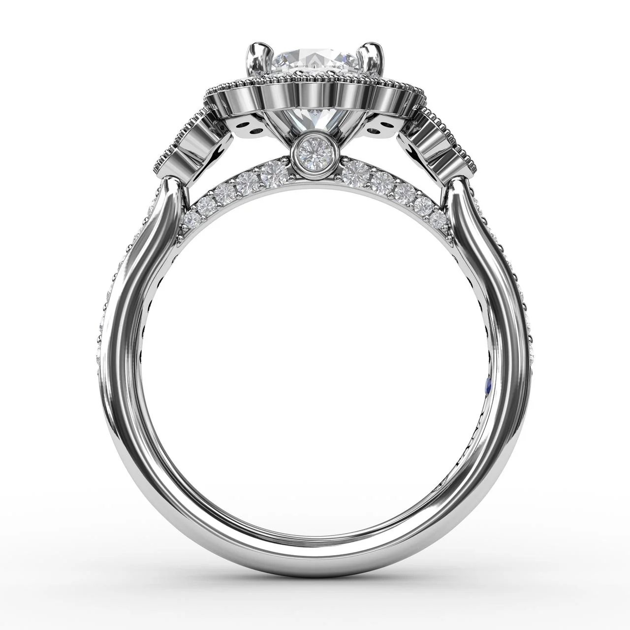 FANA Floral Halo With Diamond Accents Engagement Ring Setting - Image 2