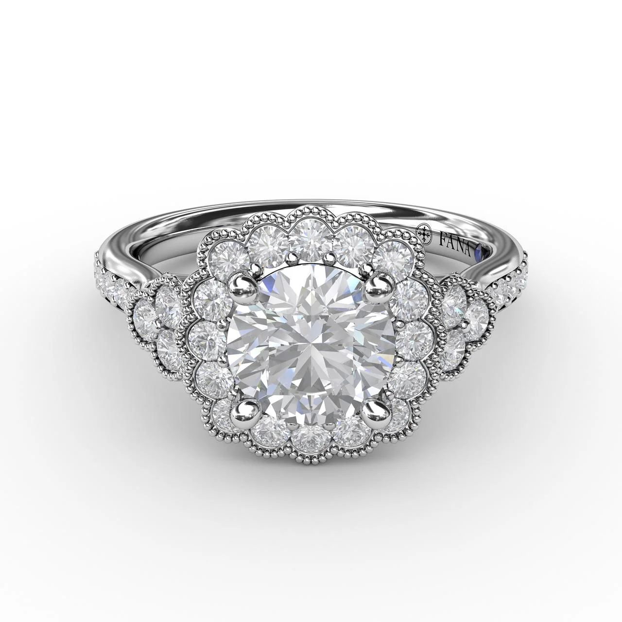 FANA Floral Halo With Diamond Accents Engagement Ring Setting - Image 3