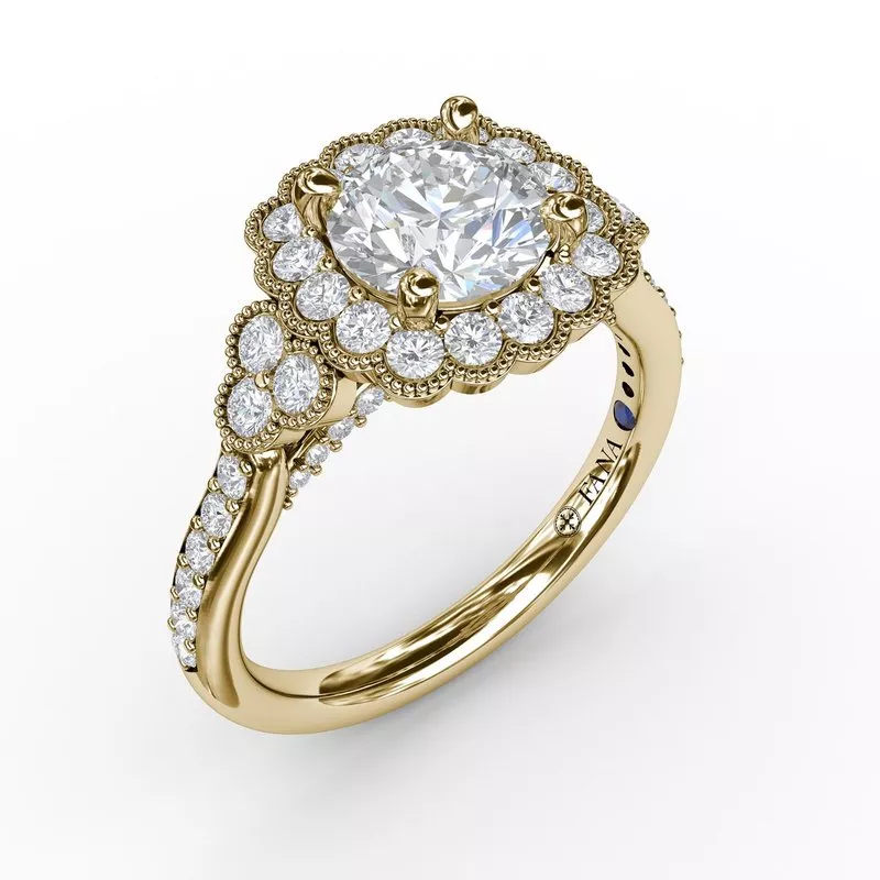 FANA Floral Halo With Diamond Accents Engagement Ring Setting - Image 4