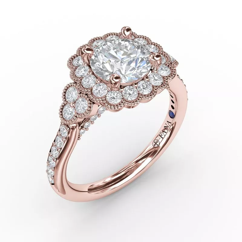 FANA Floral Halo With Diamond Accents Engagement Ring Setting - Image 5