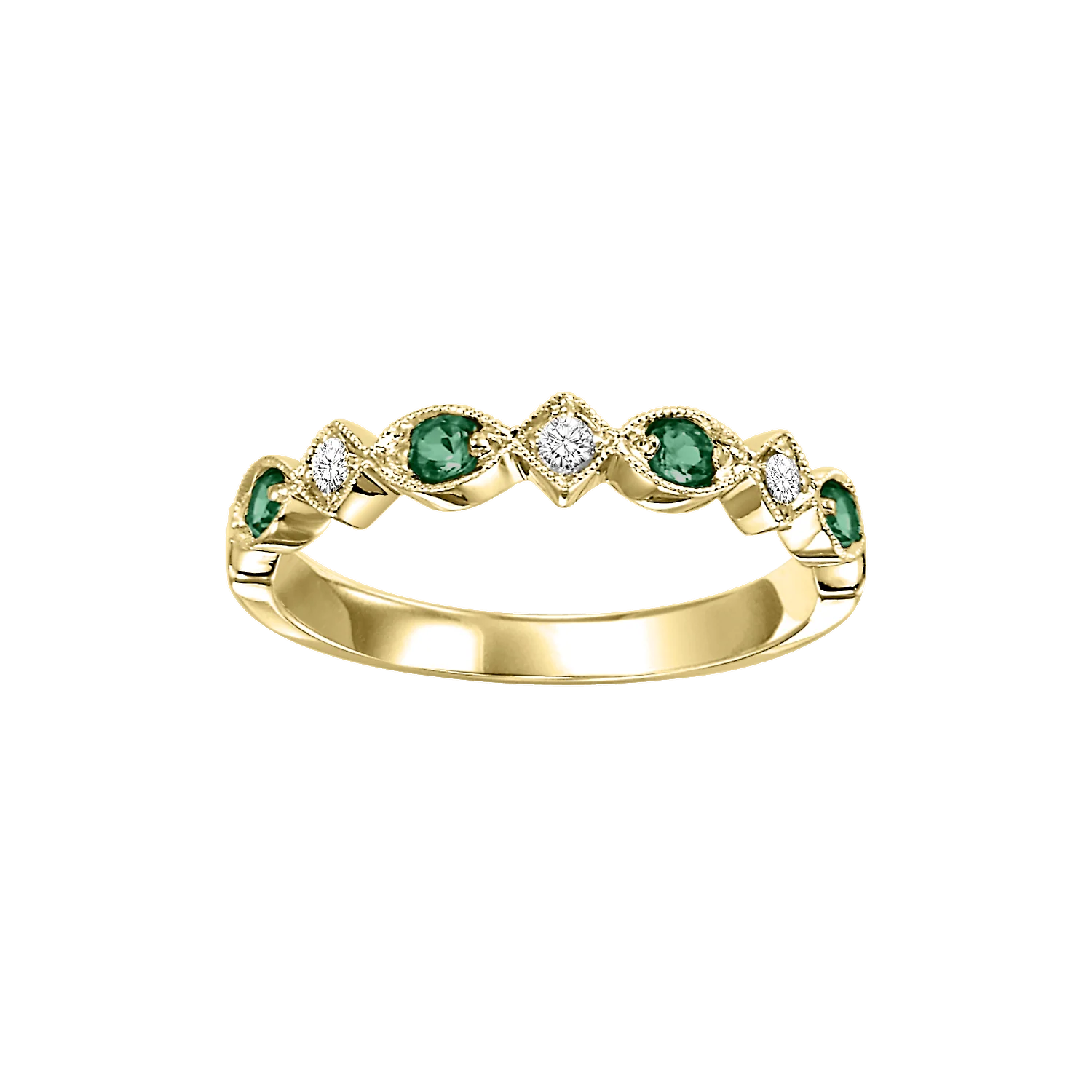 10K Yellow Gold Mix Prong Emerald Band 1/20CT