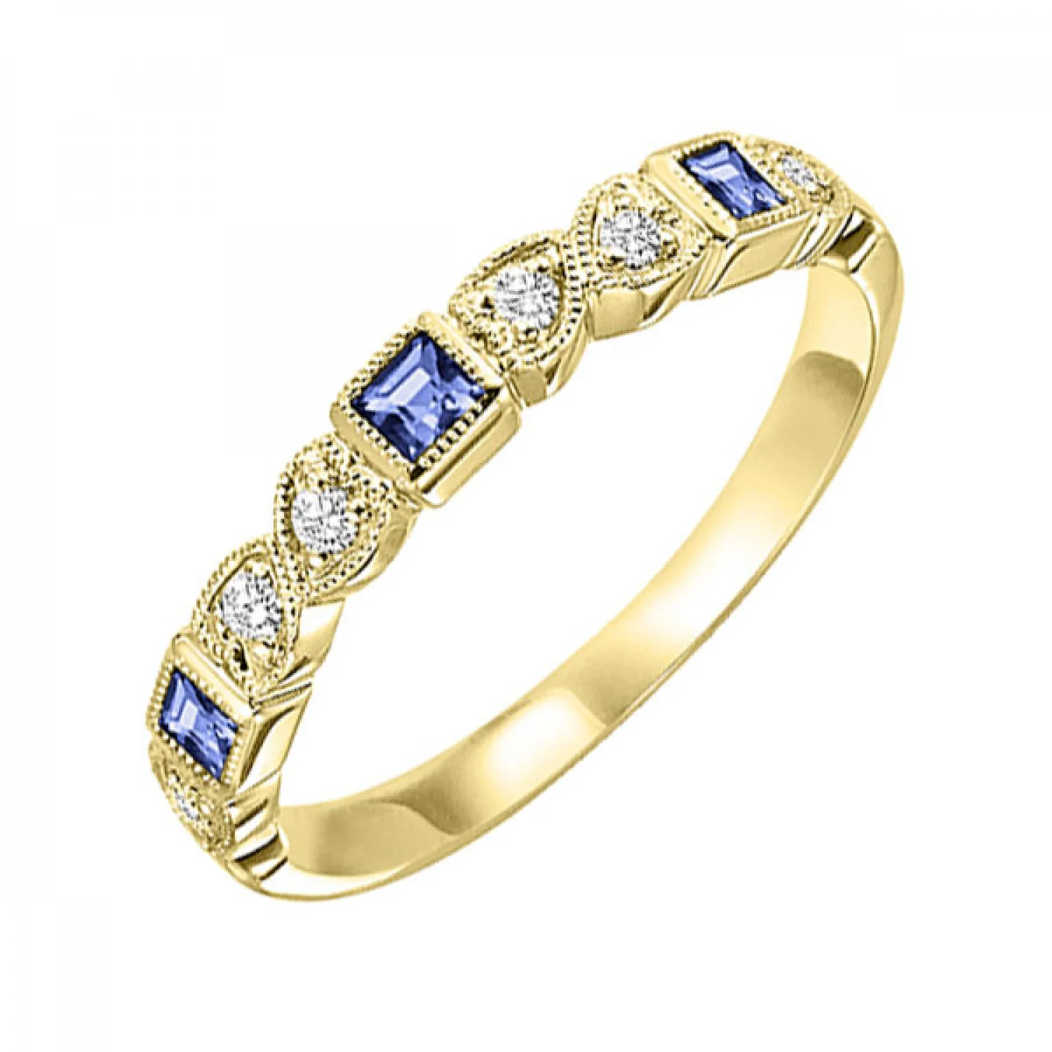10K Gold Stackable Mix Bezel Diamond & Sapphire Band - Image 2