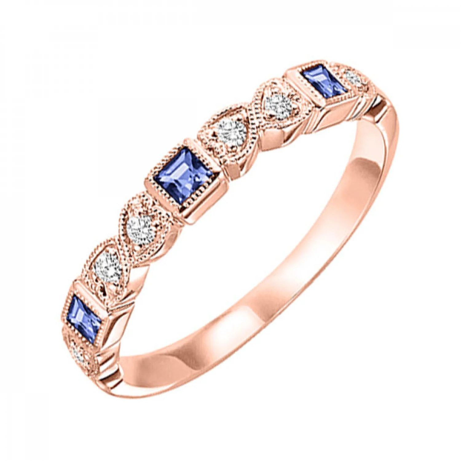 10K Gold Stackable Mix Bezel Diamond & Sapphire Band - Image 3