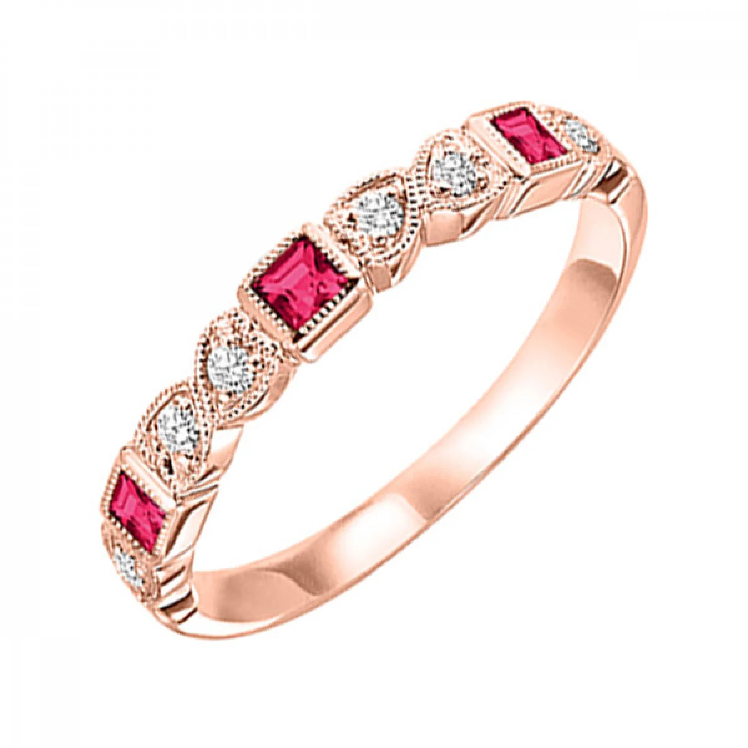 10K Gold Stackable Bezel Set Diamond & Ruby Band - Image 3