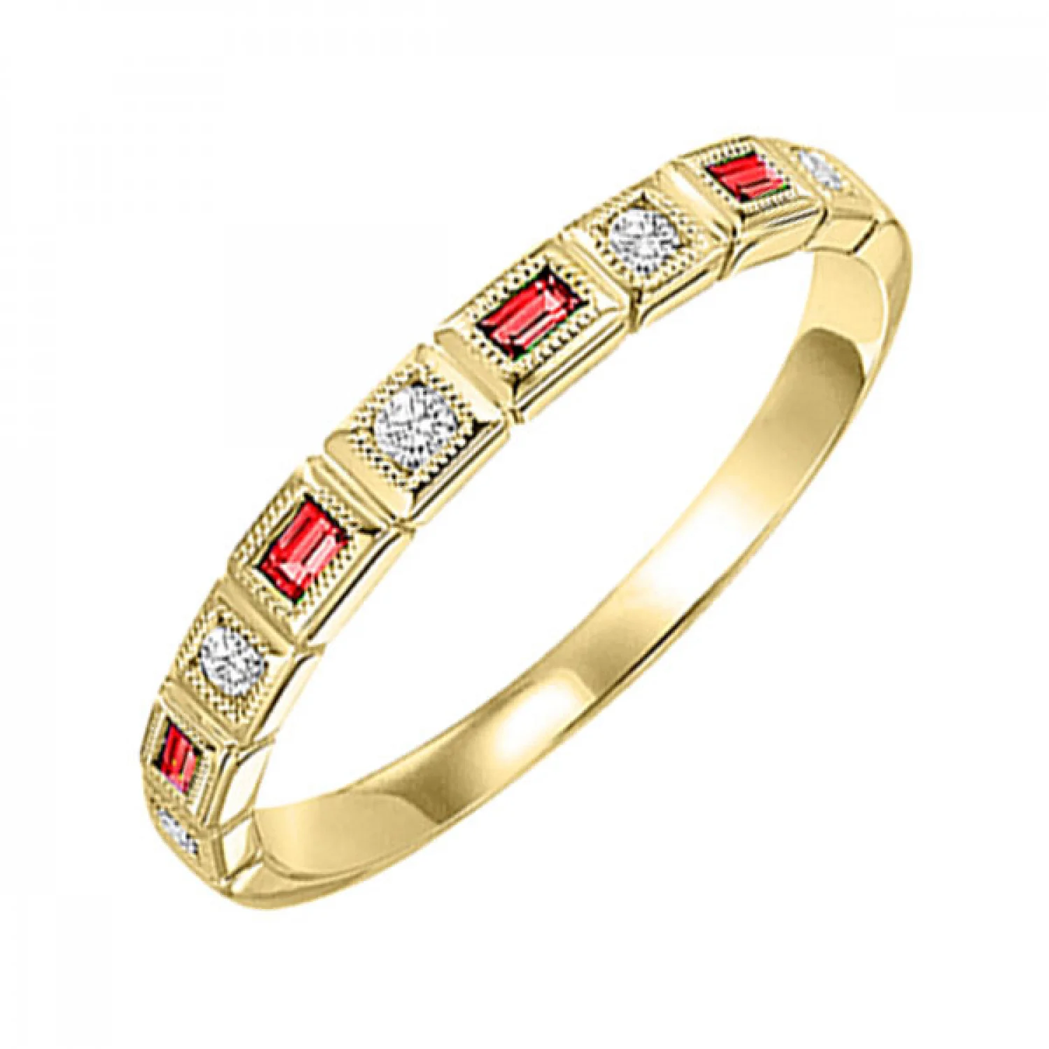 10K Gold Stackable Bezel Set Diamond & Ruby Band - Image 2