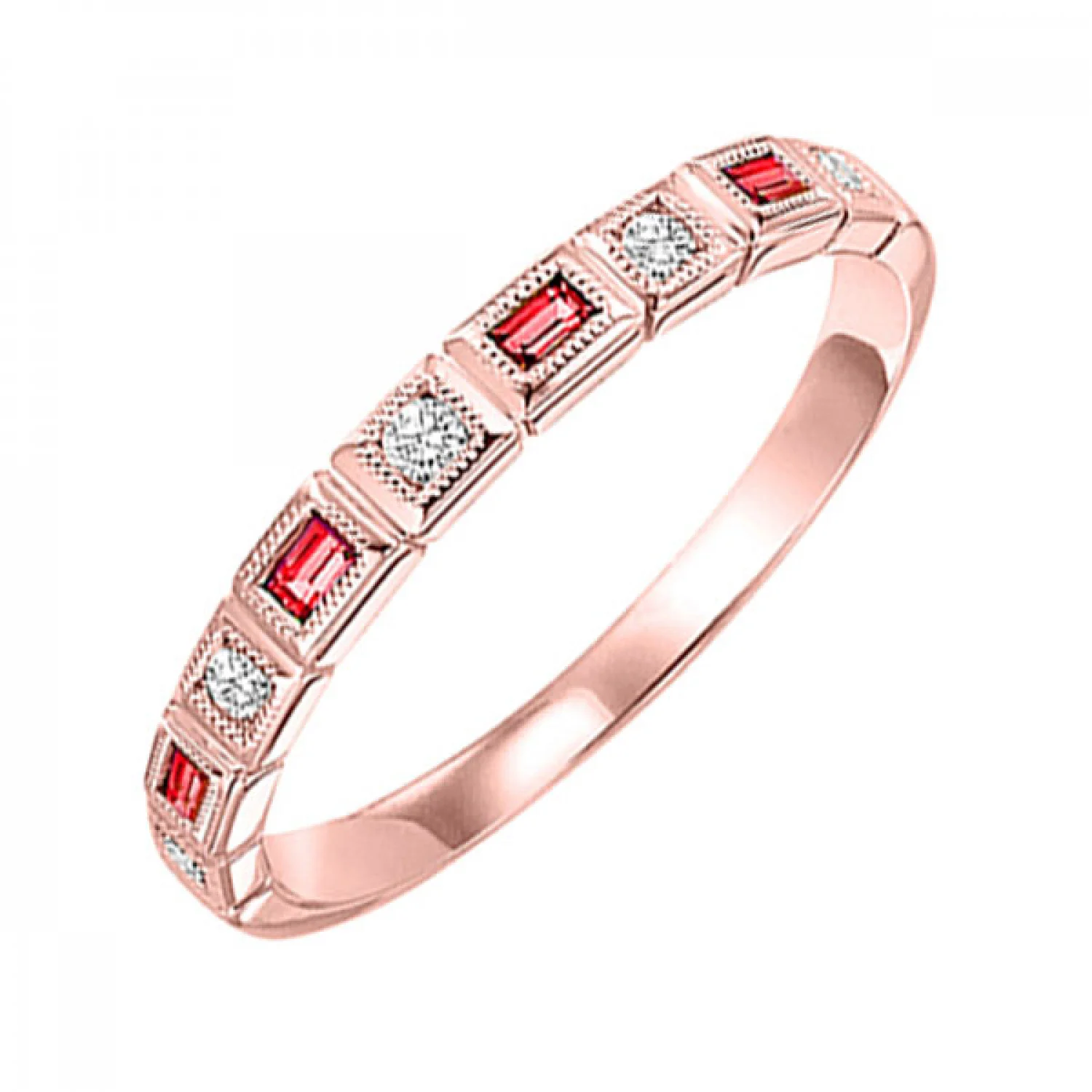 10K Gold Stackable Bezel Set Diamond & Ruby Band - Image 3