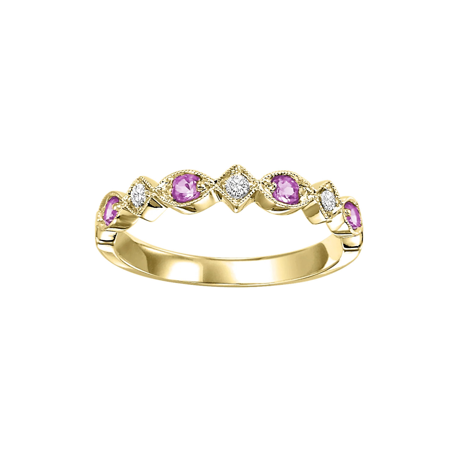 10K Yellow Gold Mix Prong Pink Sapphire Band 1/20CT