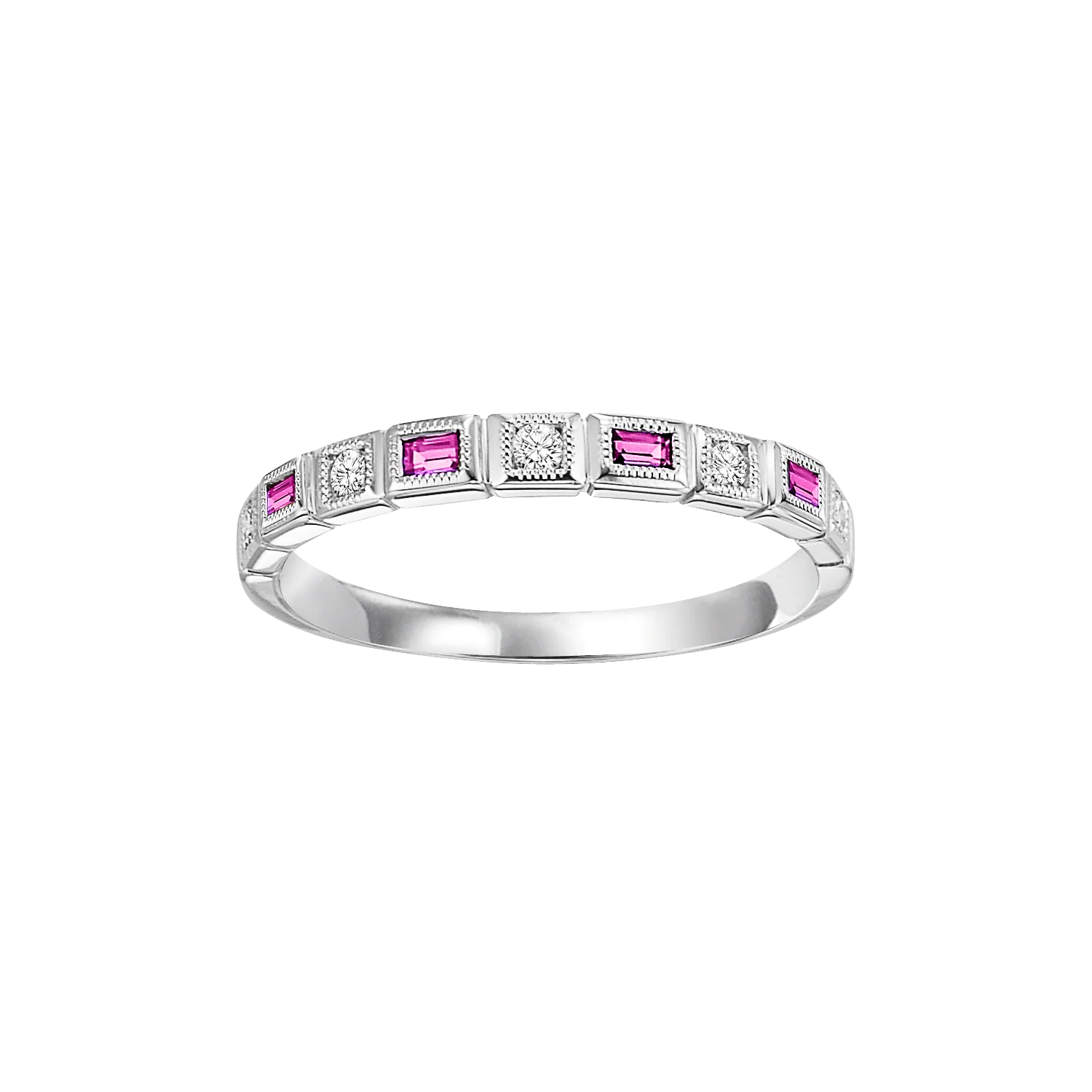10K White Gold Mix Bezel Pink Sapphire Band 1/12CT