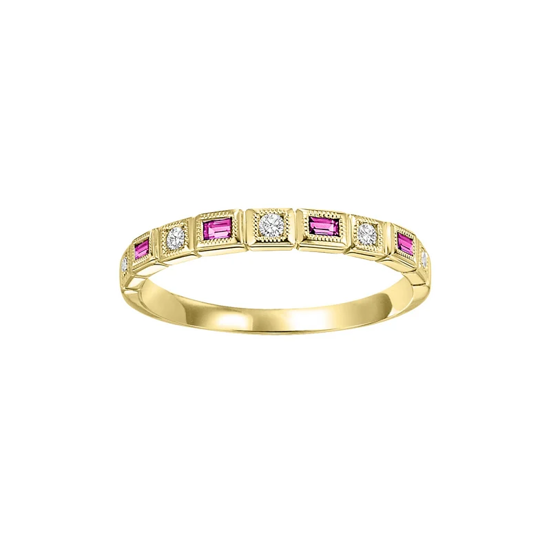 10K Yellow Gold Mix Bezel Pink Sapphire Band
