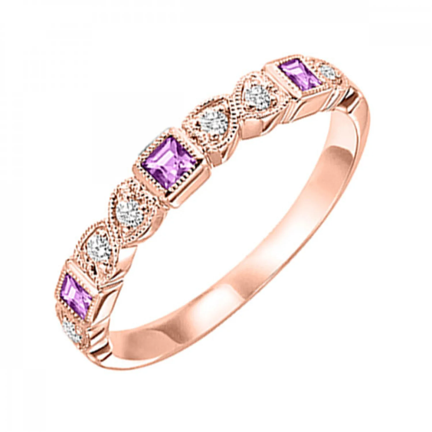 10K Gold Stackable Diamond & Pink Sapphire Band - Image 3