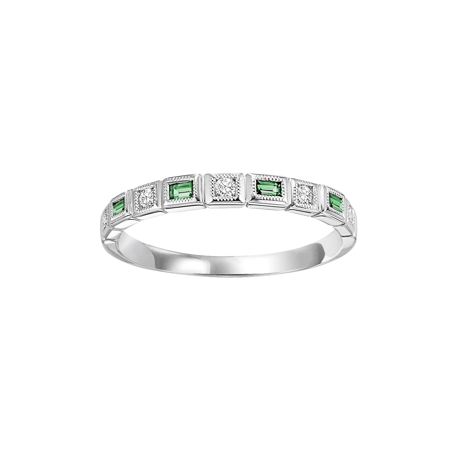 10K Gold Stackable Diamond & Emerald Mixed Bezel Band