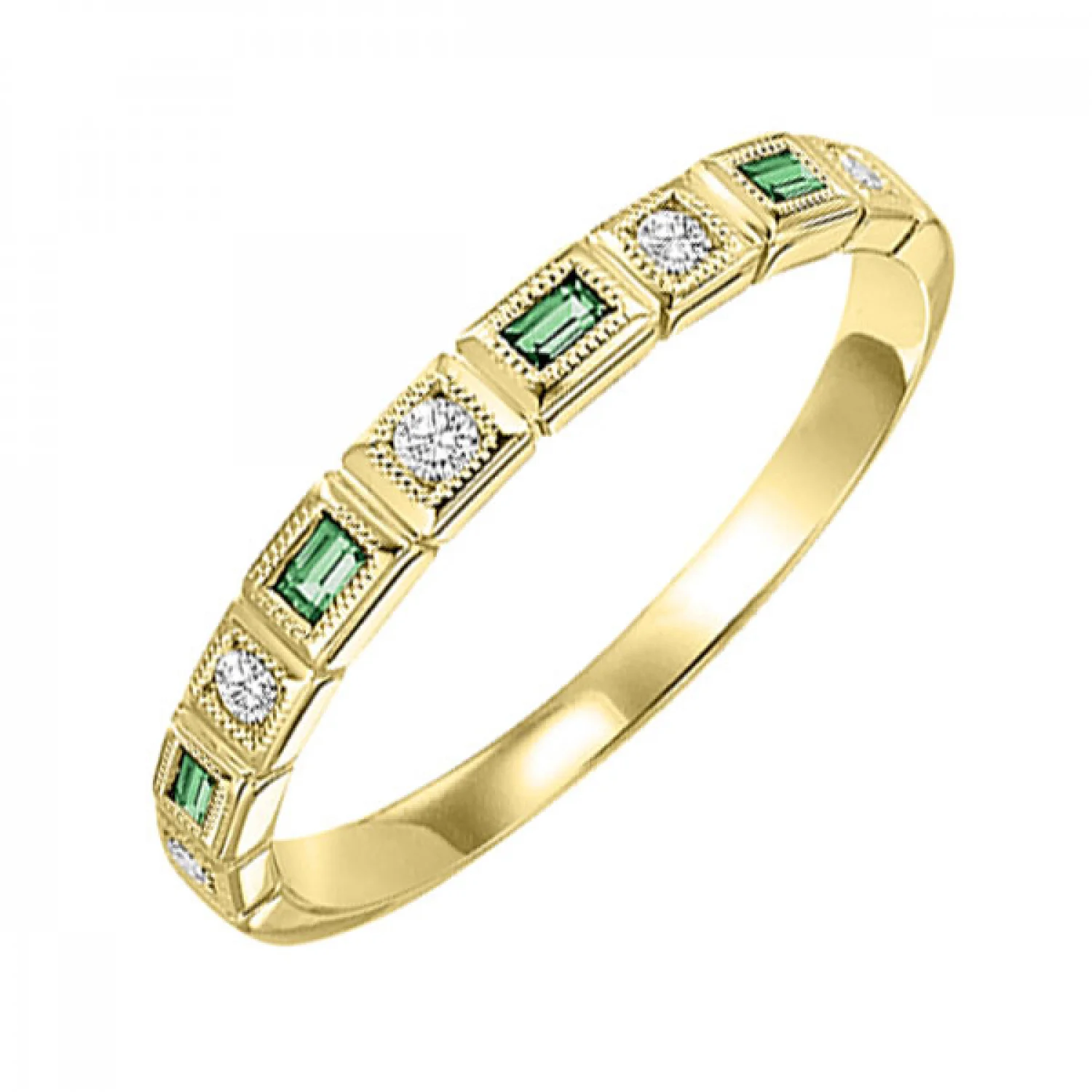 10K Gold Stackable Diamond & Emerald Mixed Bezel Band - Image 2